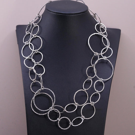 40", vintage Sterling silver extra long sweater necklace, huge 925 circle chain