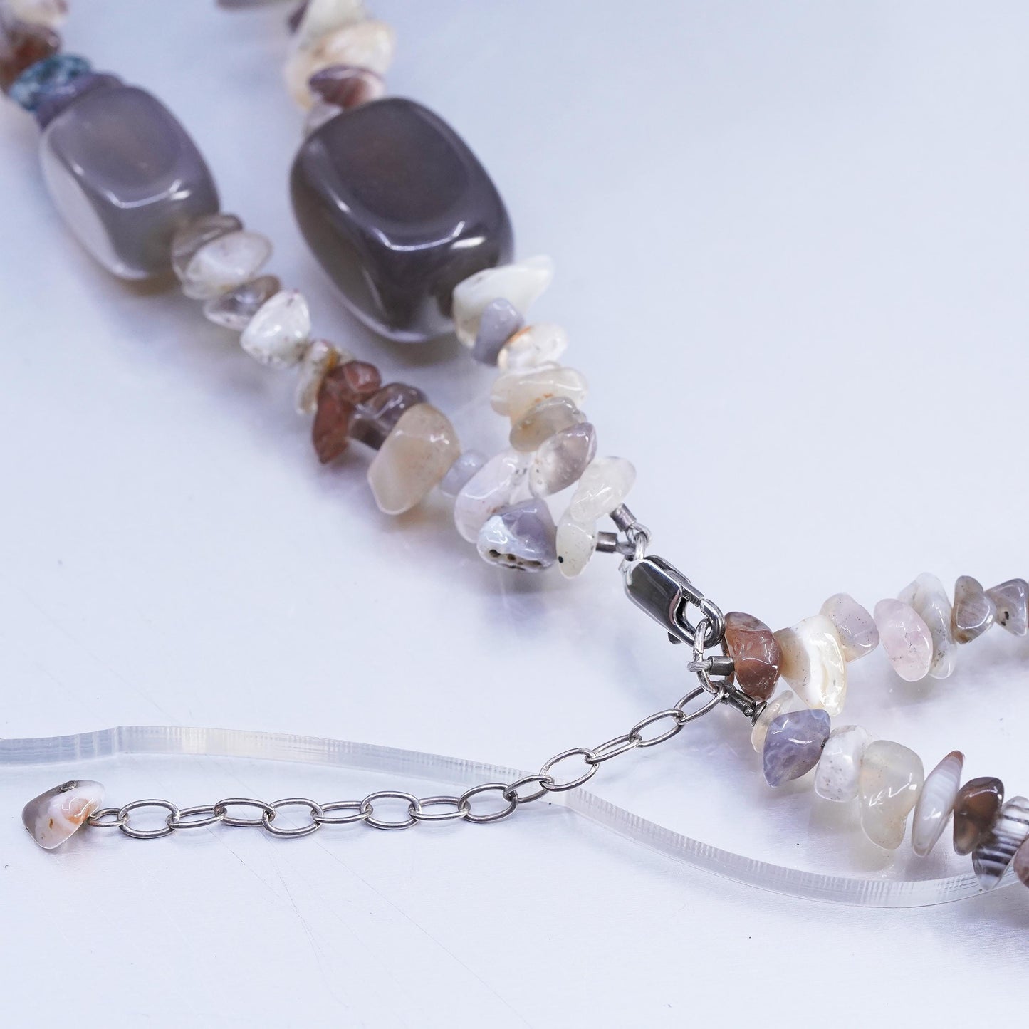 16+2”, southwestern Sterling 925 silver double strands necklace agate nugget