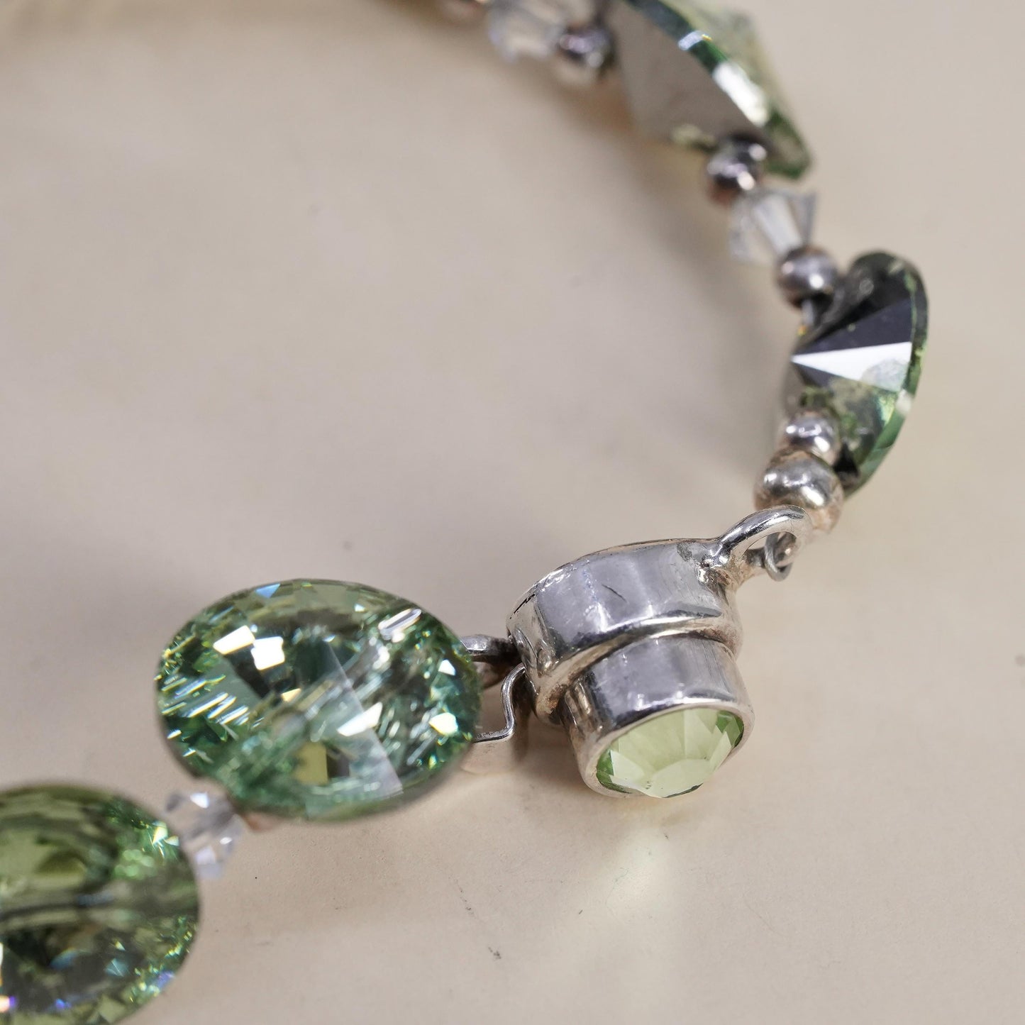 6.5", VTG Crystal Bracelet, Light Green Rivoli Crystal, Sterling 925 Silver