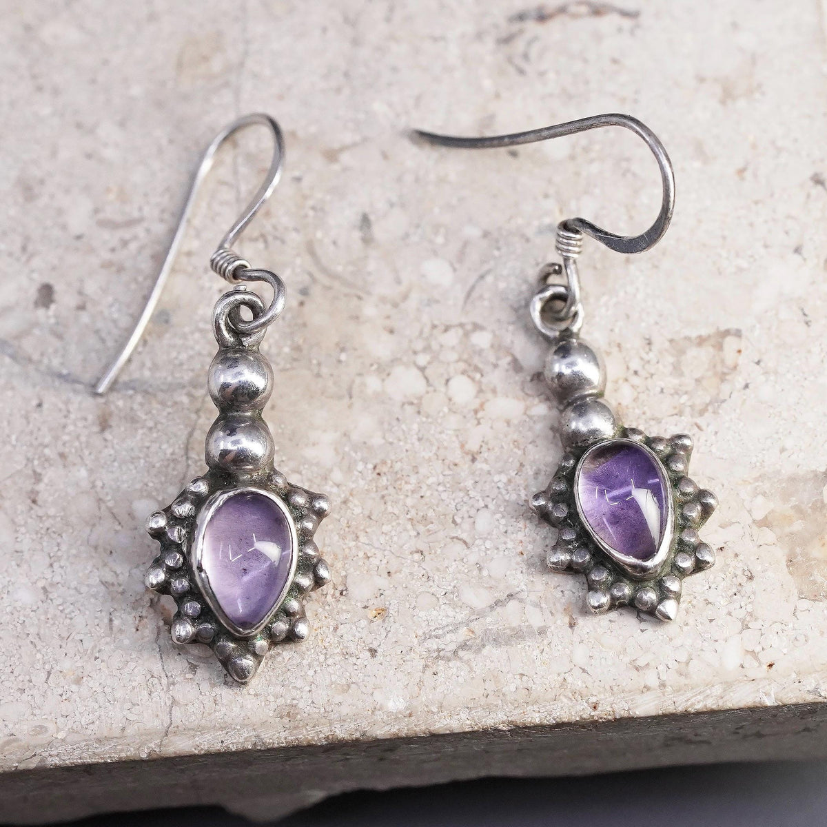 Vintage sterling 925 silver handmade earrings with amethyst