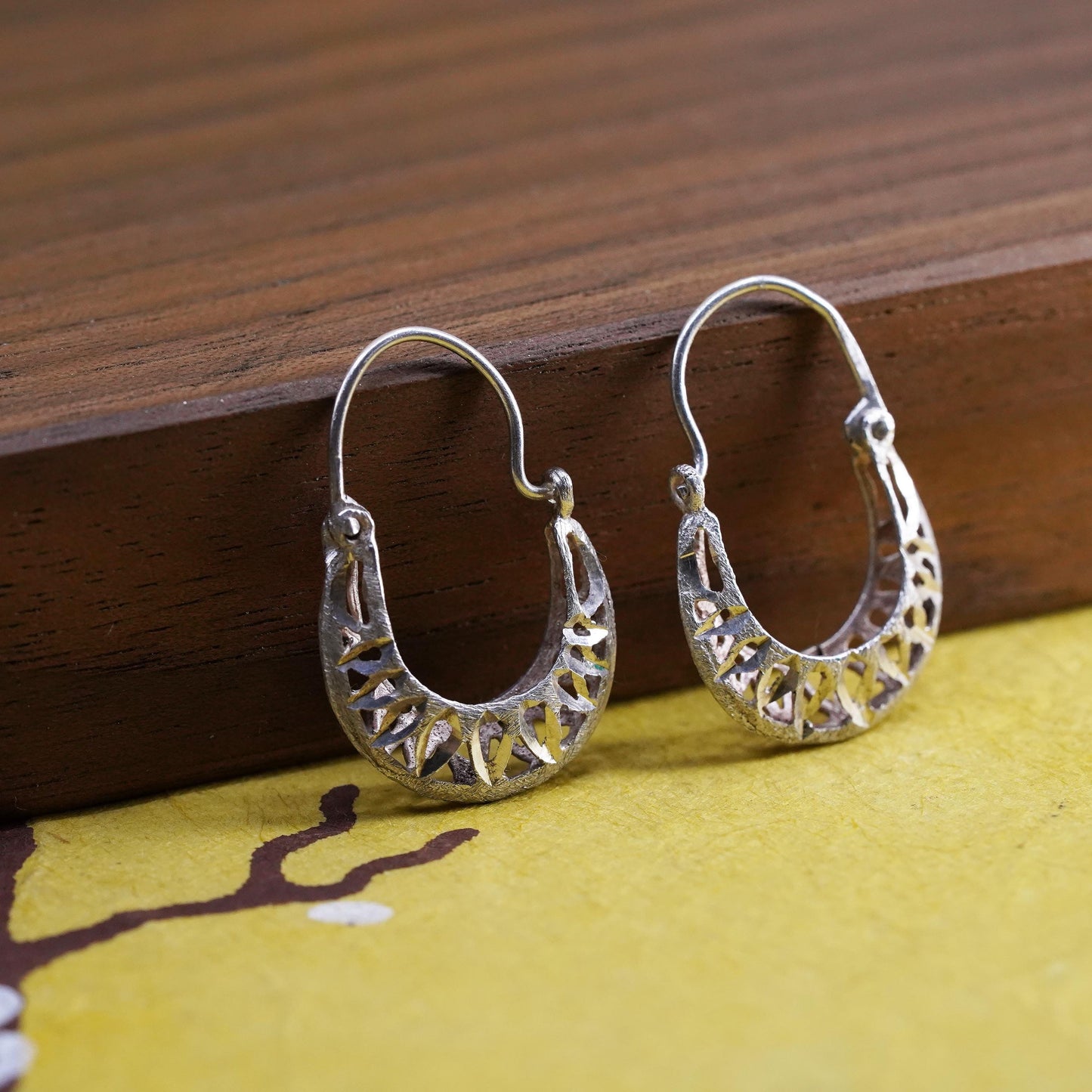 1”, vintage Sterling silver filigree hoop earrings, 925 handmade huggie