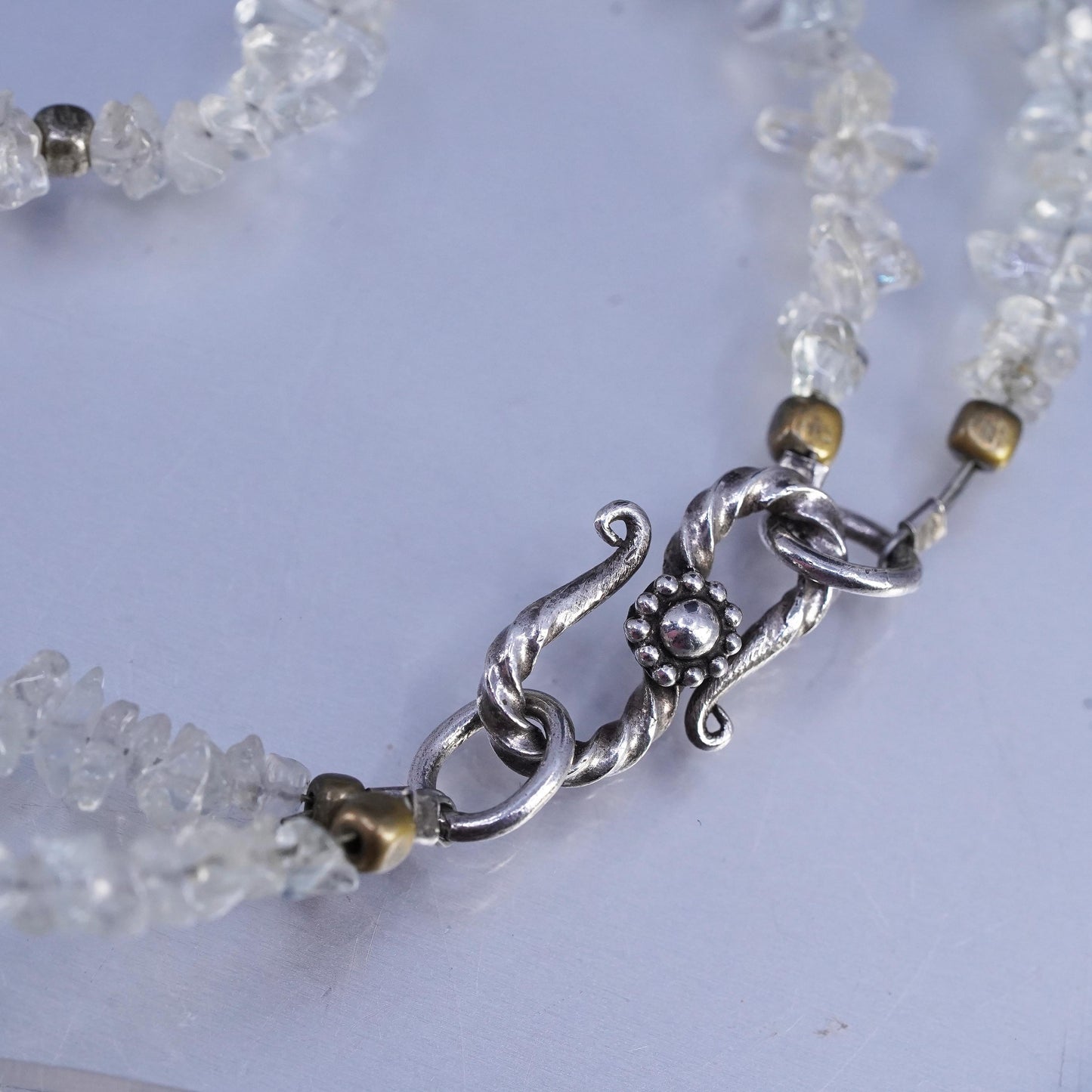 16", southwestern Sterling 925 silver double strands necklace chalcedony beads
