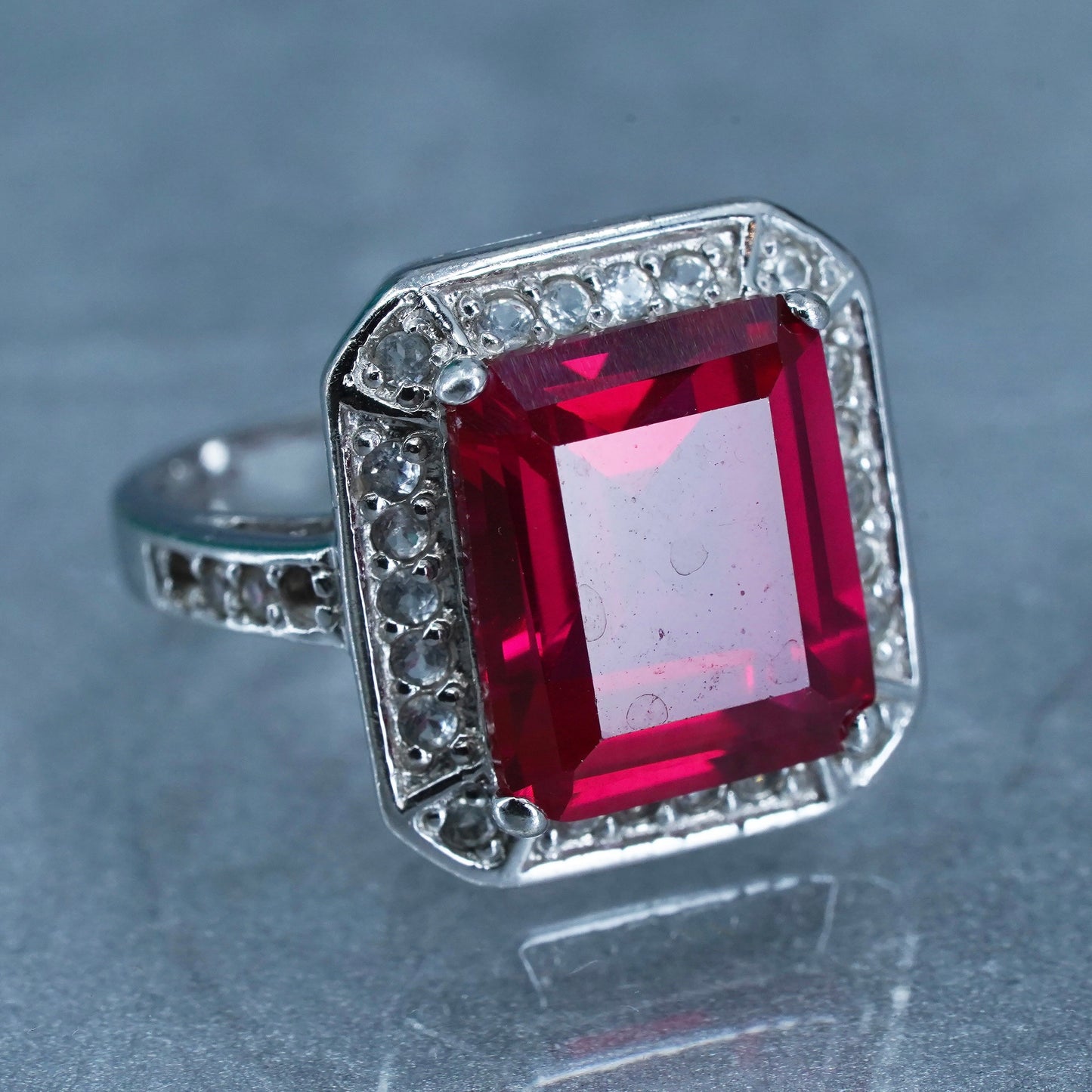 Size 6, vintage Sterling 925 silver ring with ruby and cz