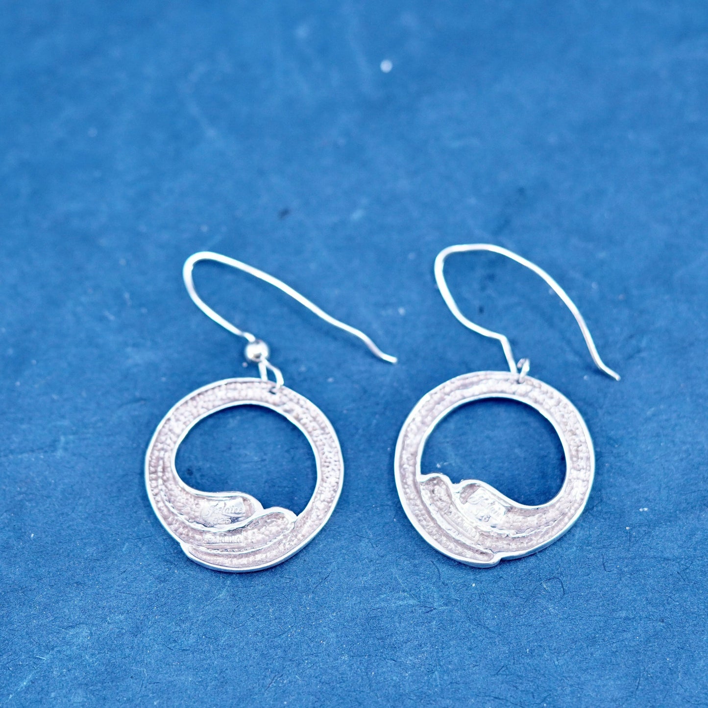Vtg Jezlaine jewelry modern Sterling 925 silver handmade earrings wavy circle