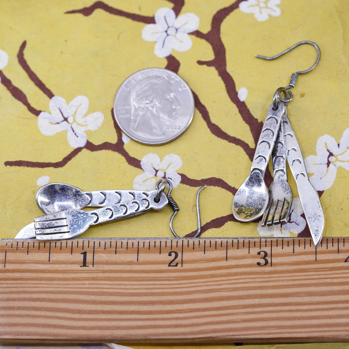 Vintage Mexican Sterling silver earrings, 925 fork spoon knife utensils dangles