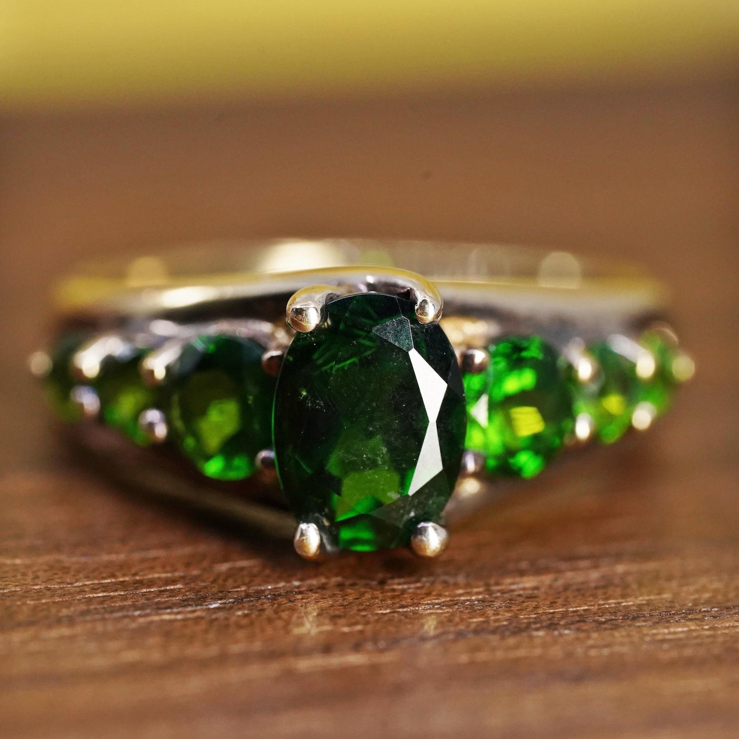 Size 7, vintage gold filled Sterling silver 925 statement ring cluster emerald