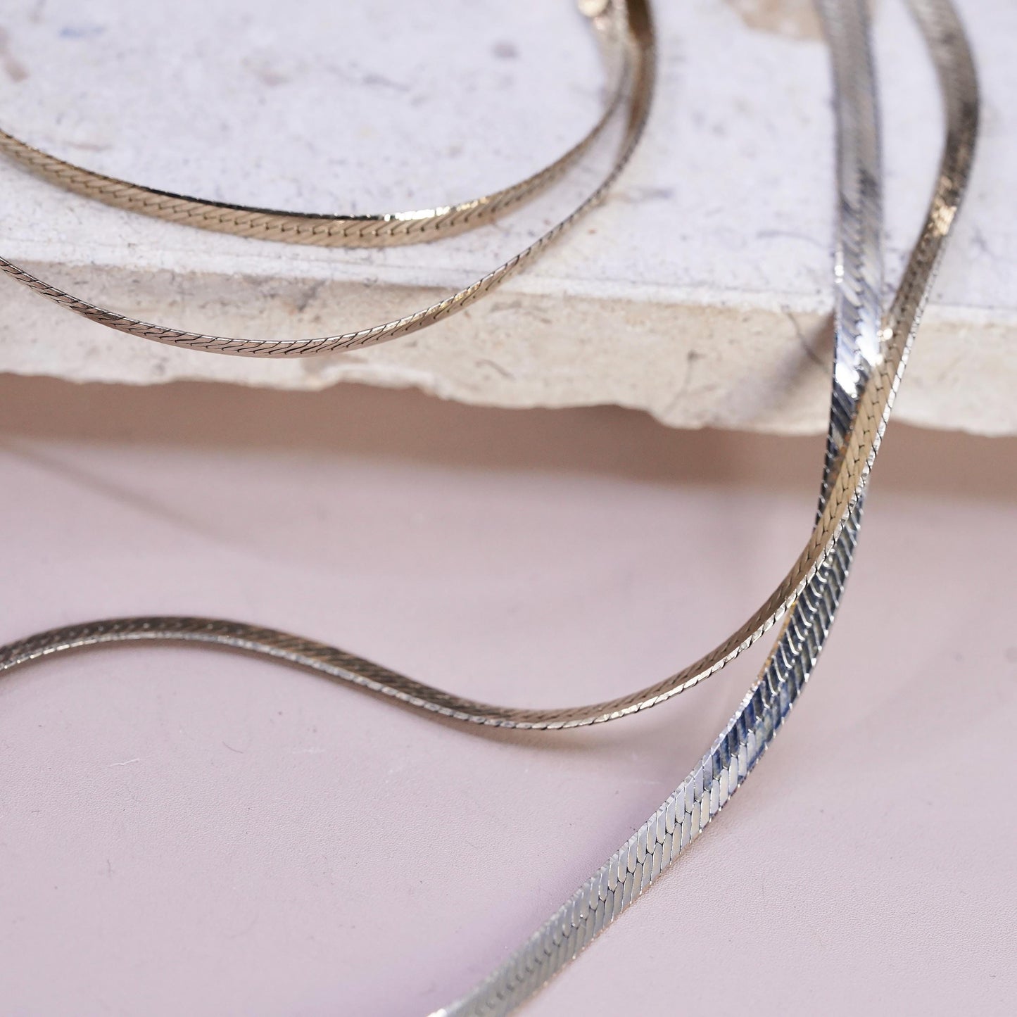 30", Italian vermeil gold over Sterling silver necklace, 925 herringbone chain