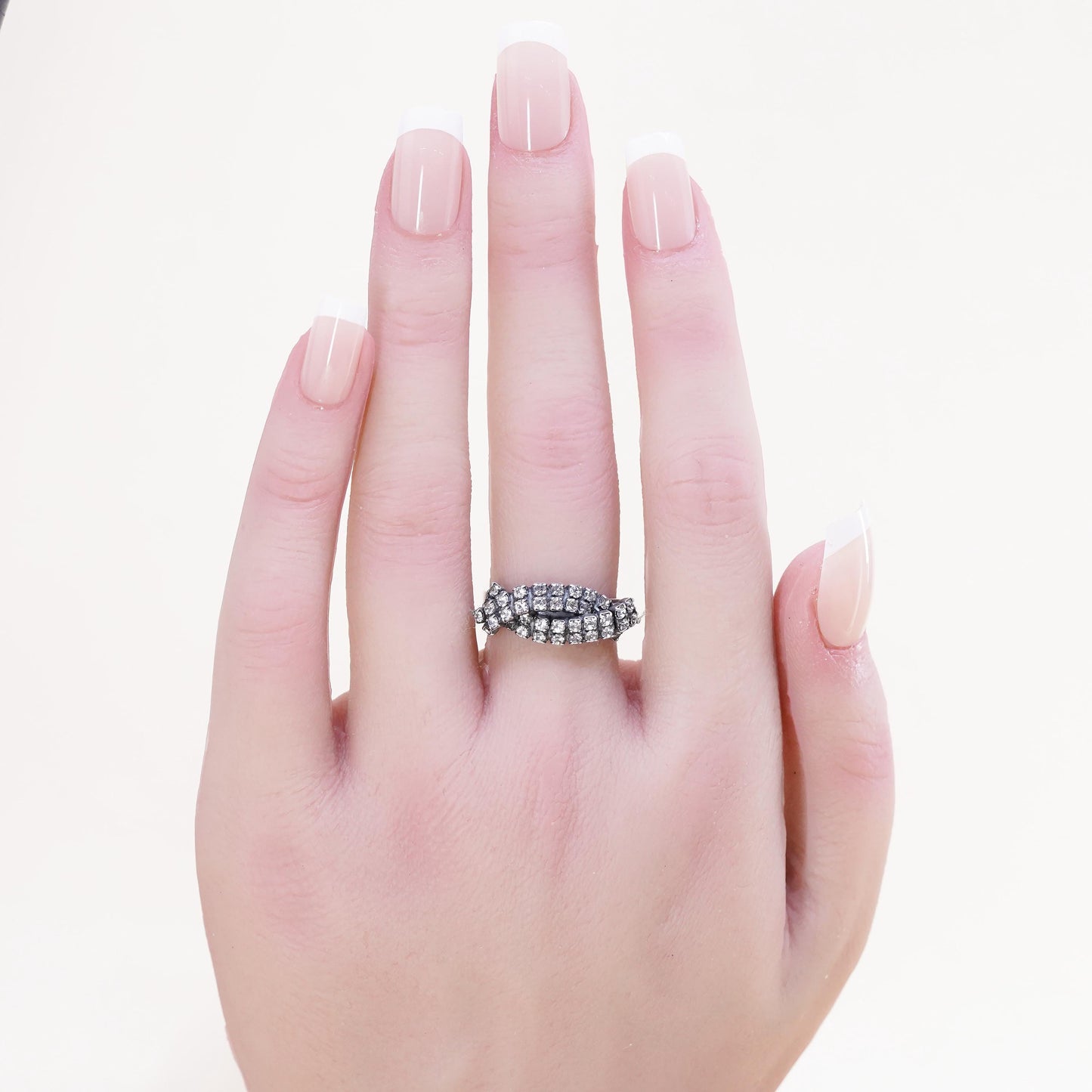Size adjustable, Vintage Sterling silver handmade ring, 925 silver cluster cz
