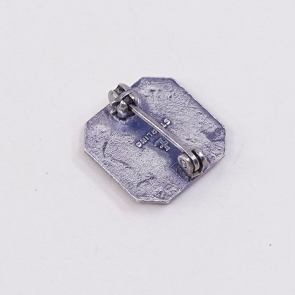 Vintage irish Sterling silver handmade brooch, solid 925 silver four leaves clover with green enamel, stamped sterling