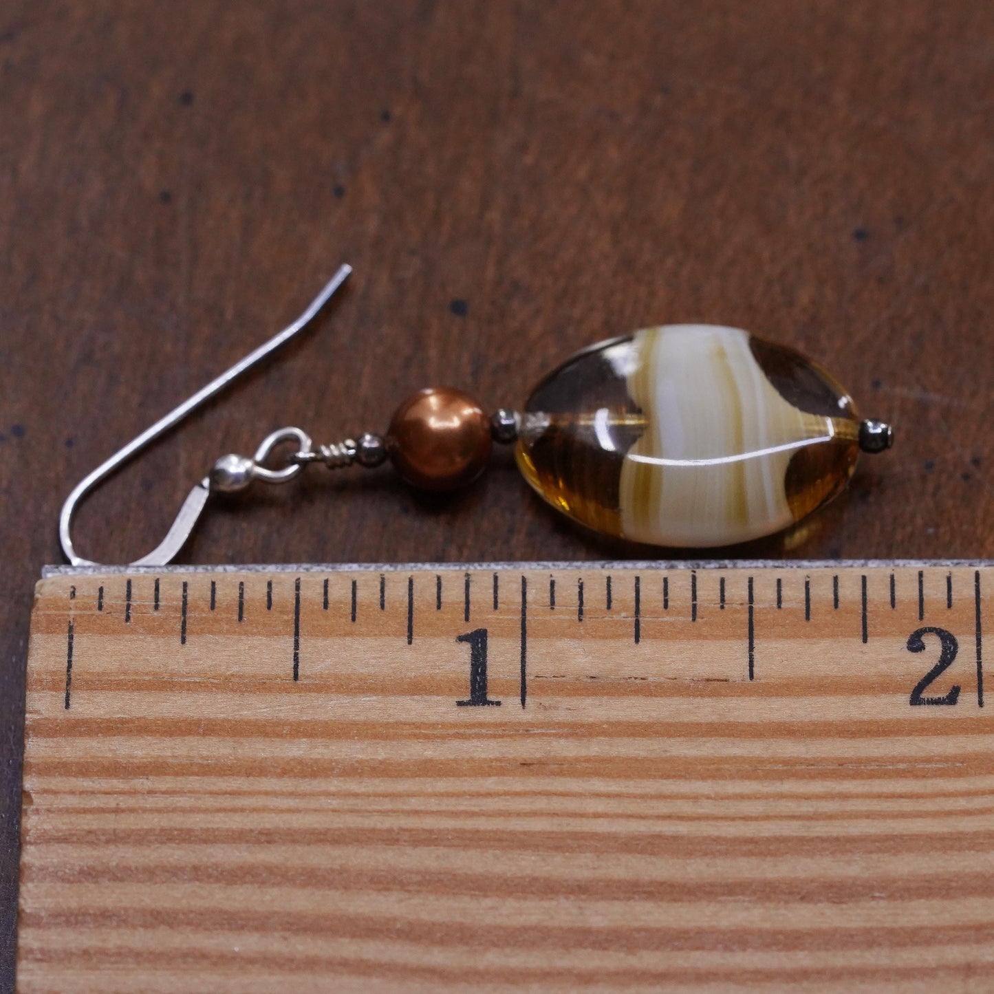 Vintage sterling 925 silver handmade single earring with yellow bead