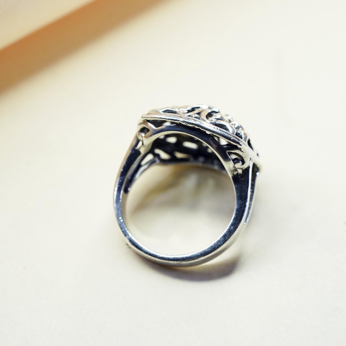 Size 6.25, vintage Sterling silver handmade ring, 925 filigree flower band