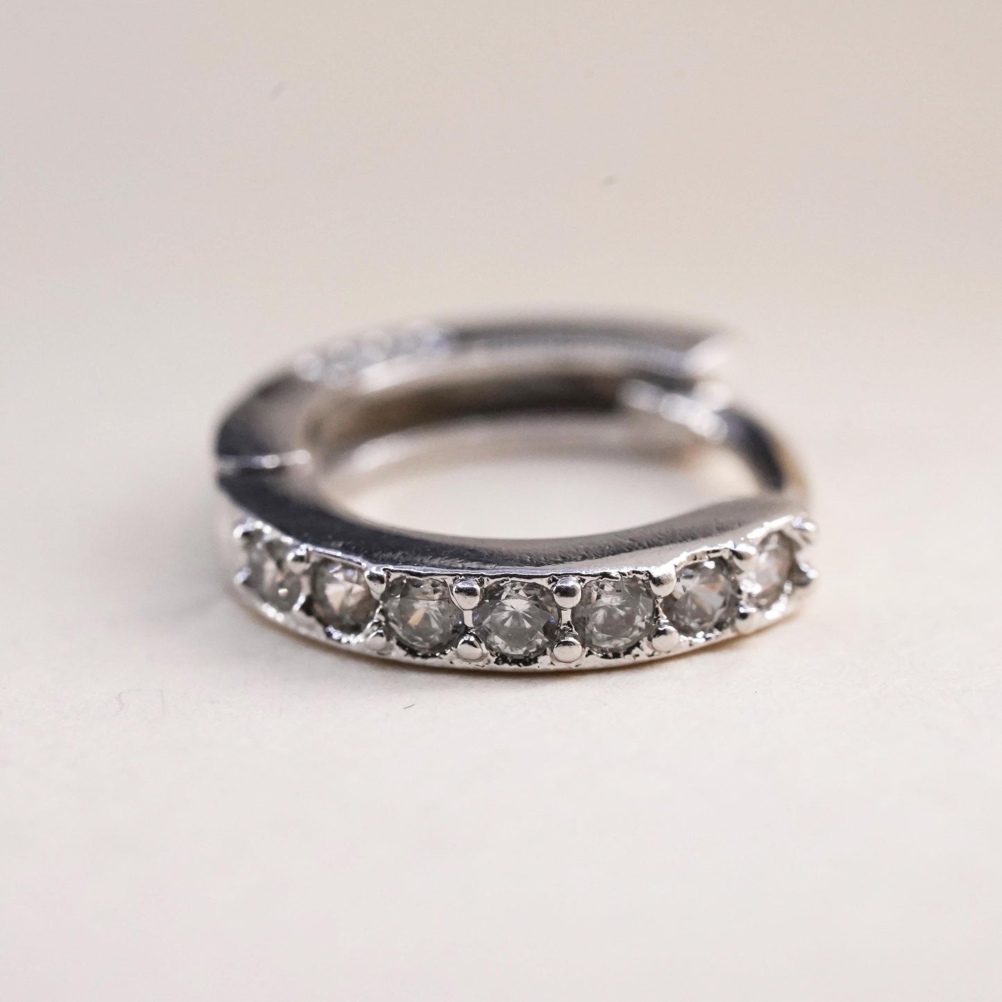 0.5”, Vintage sterling silver single earring, 925 huggie hoop with cz