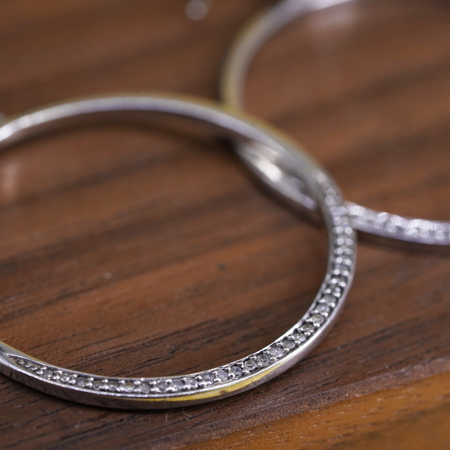 2", vintage Sterling silver handmade earrings, 925 circle hoops with diamonds