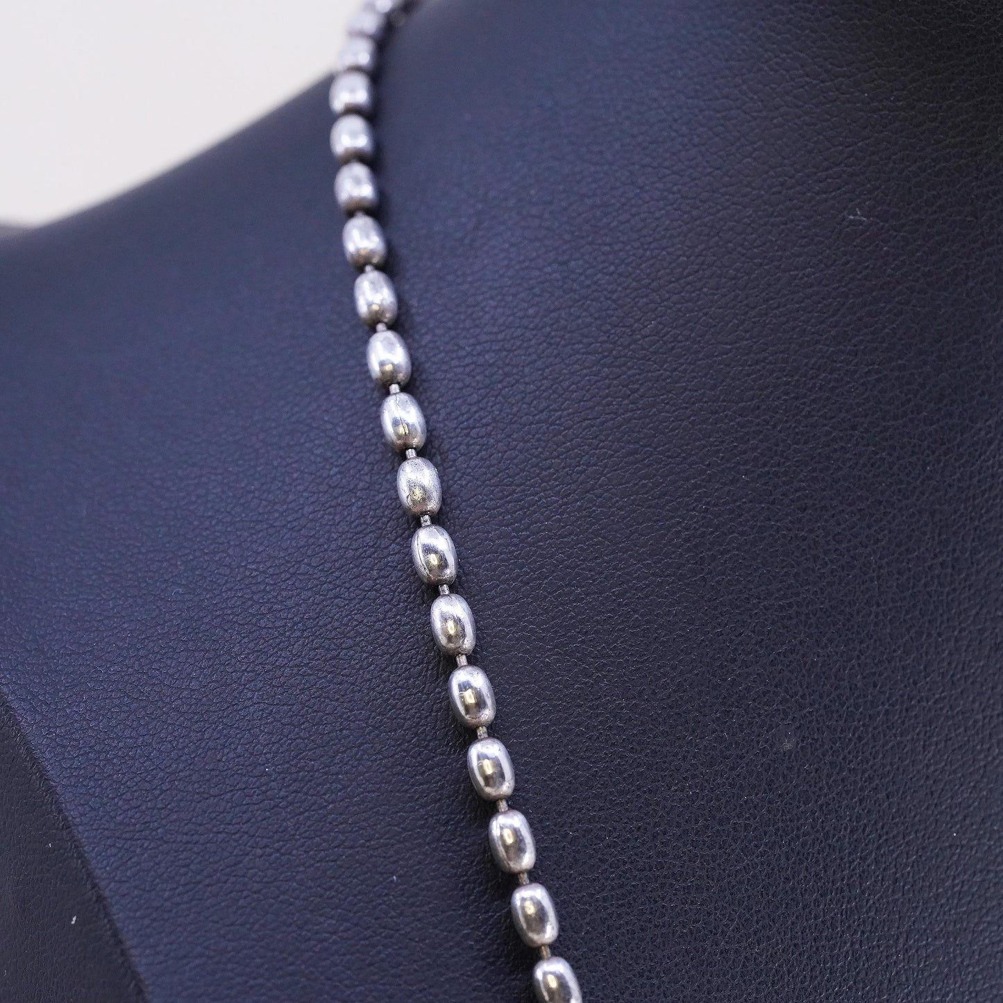 18”, 3mm, vintage Sterling silver necklace, Italian 925 oval bead chain