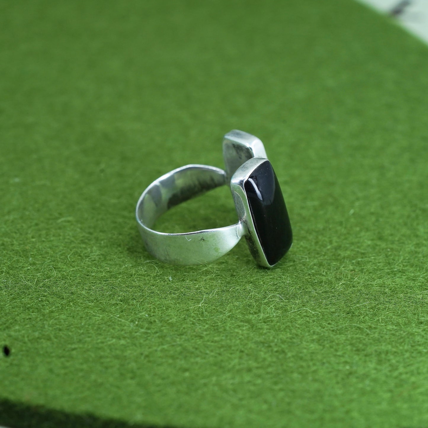 Size adjustable, vtg Mexican sterling 925 silver handmade band ring black onyx