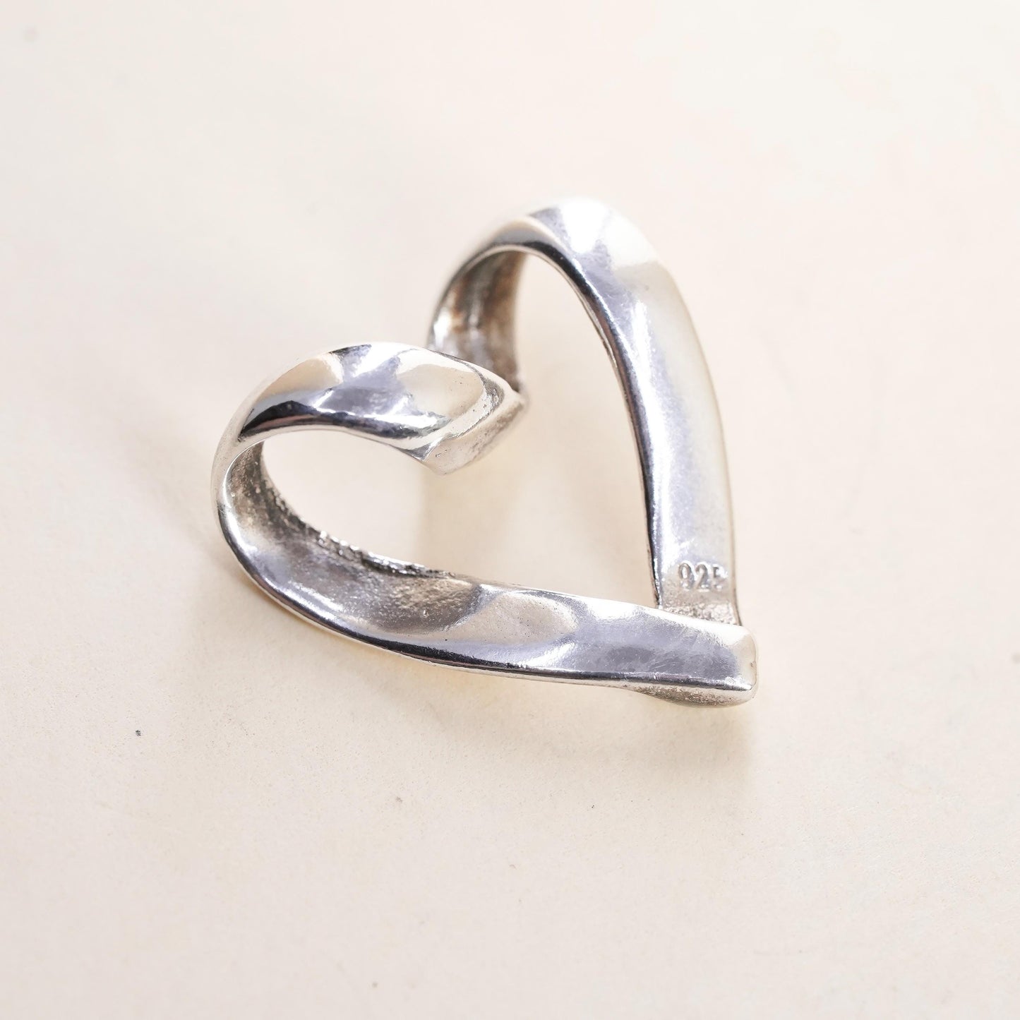 Vintage handmade sterling silver twisted heart pendant, 925 charm