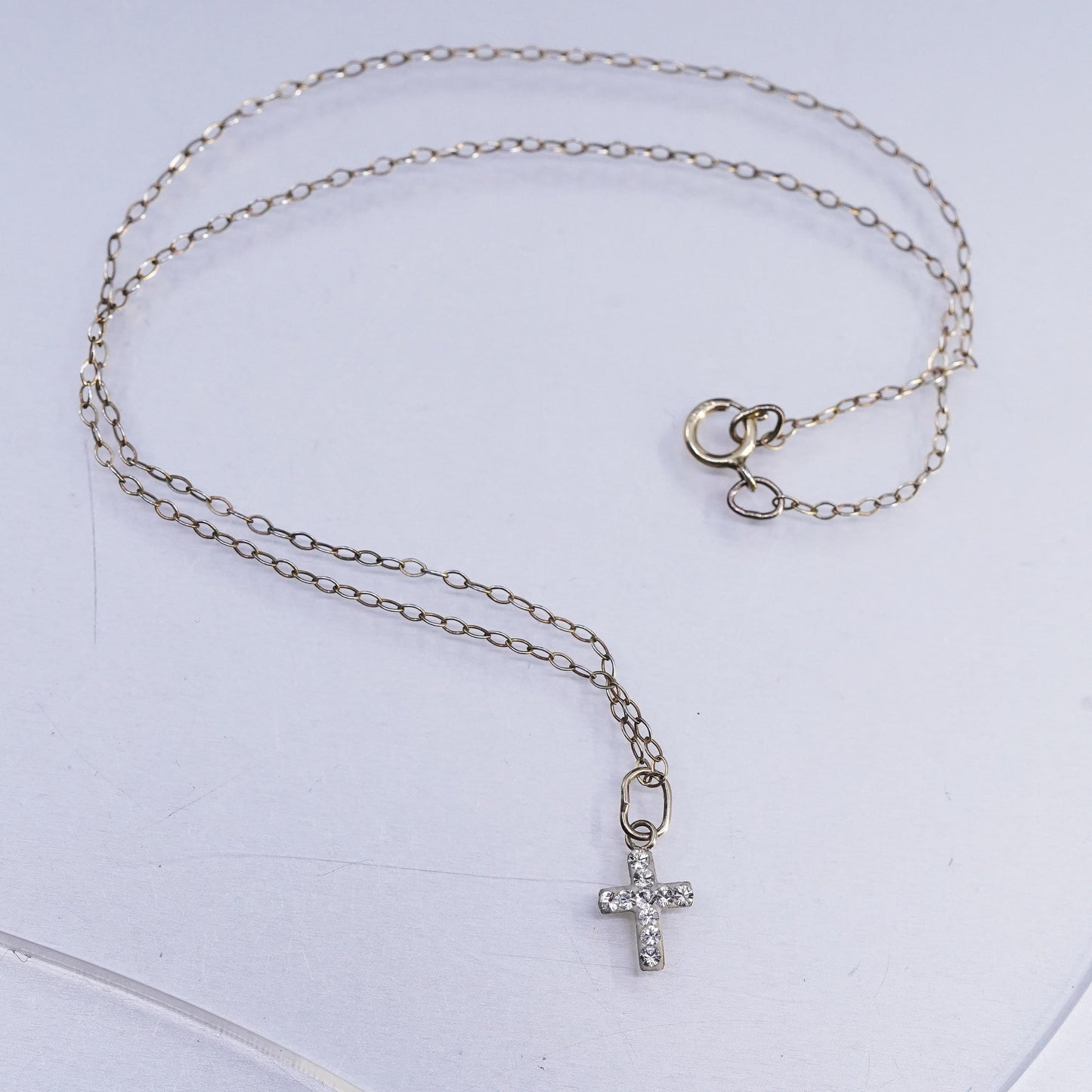 14", vermeil gold Sterling 925 silver circle choker necklace cz cross pendant