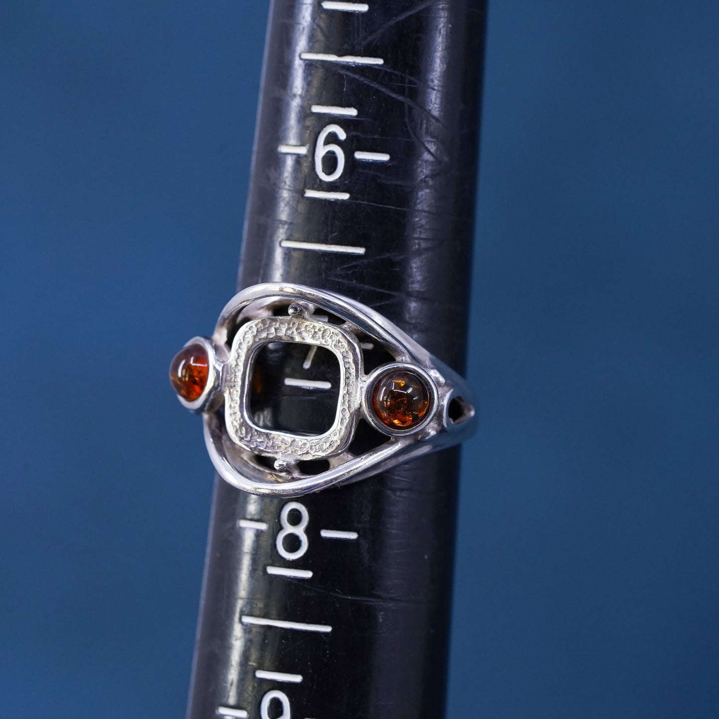 Size 7, vintage sterling 925 silver handmade ring with Amber