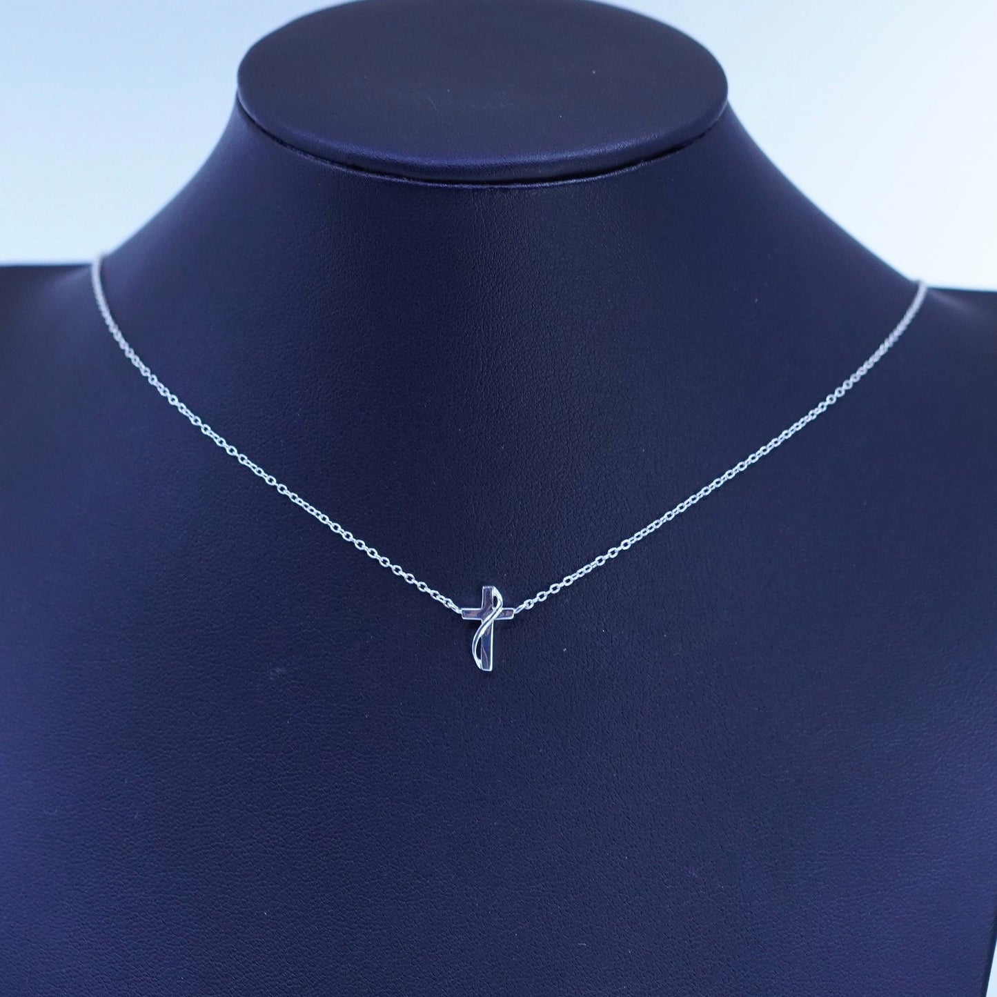 16+2”, vintage Sterling 925 silver handmade circle necklace with cross pendant
