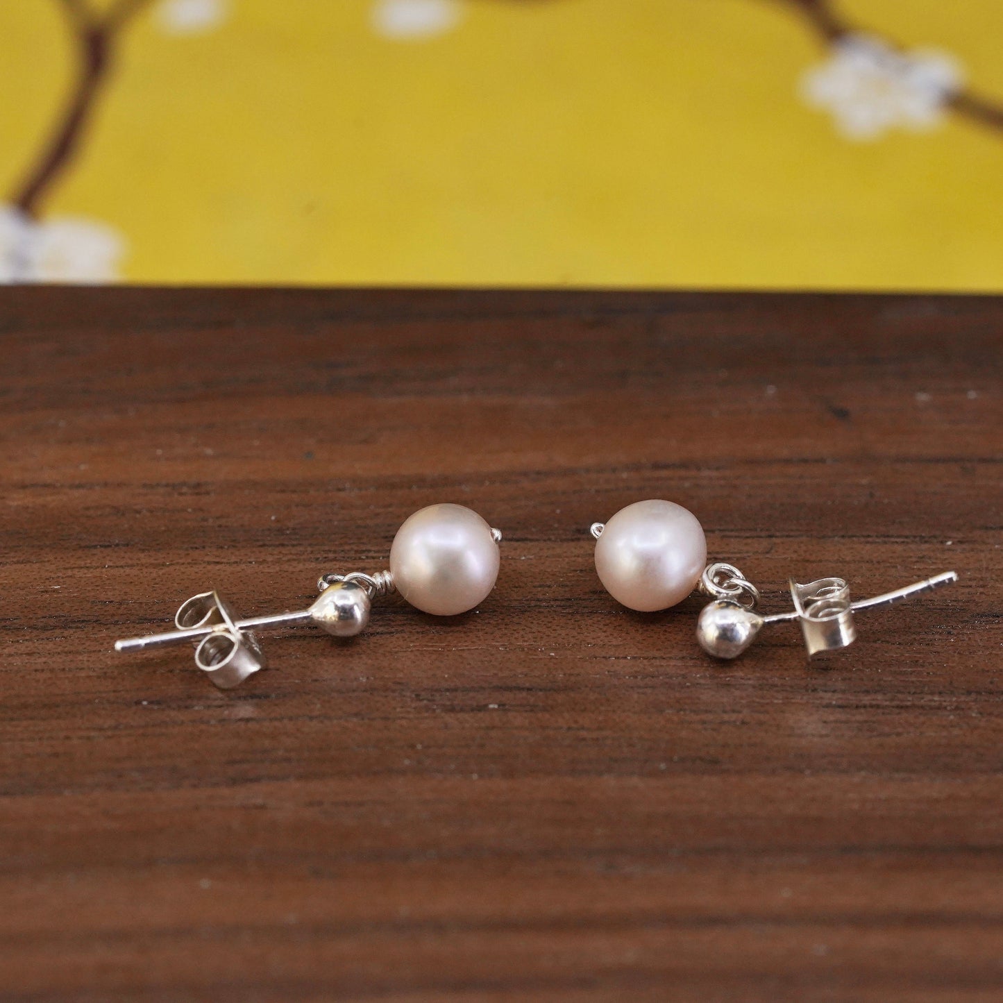 Sterling silver handmade earrings, 925 studs with pearl drops