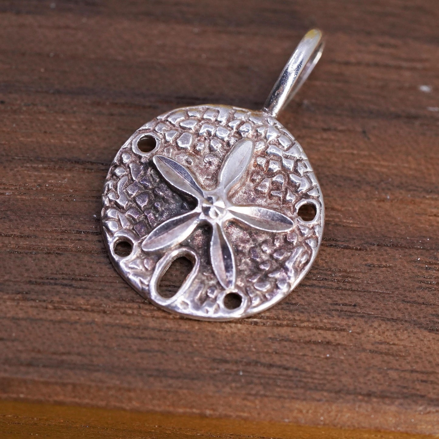 Vintage Sterling Silver Handmade Pendant, textured 925 sand dollar charm