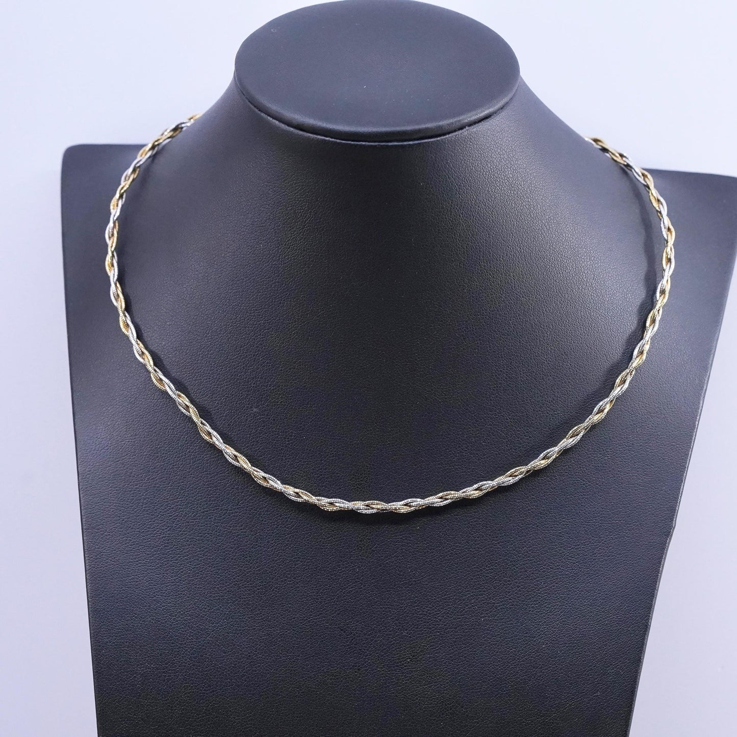 17+2”, two tone Sterling silver necklace, woven braided 925 snake chain choker