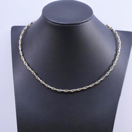 17+2”, two tone Sterling silver necklace, woven braided 925 snake chain choker