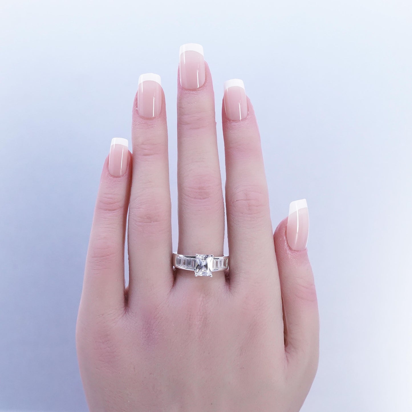 Size 8.25, vintage Sterling 925 silver statement engagement ring w/ cluster Cz