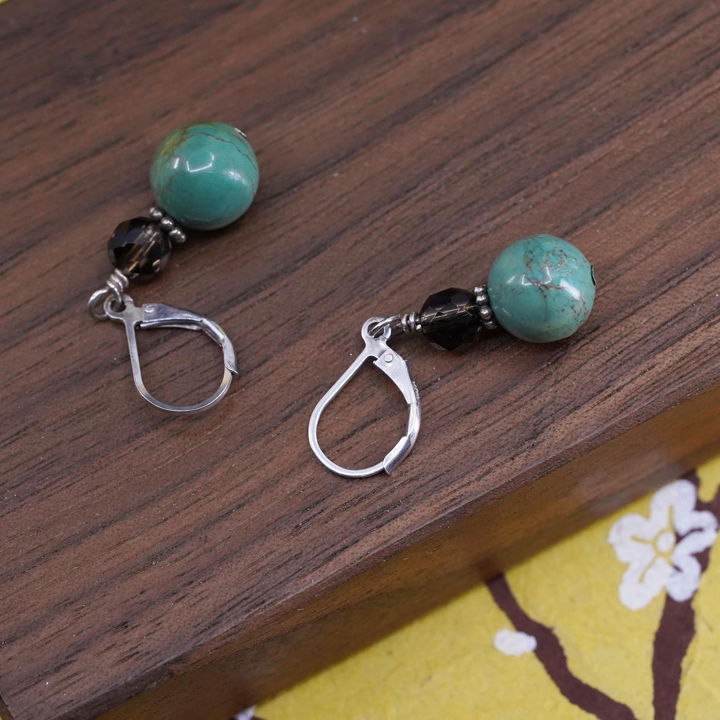 Vintage Sterling 925 silver handmade earrings with turquoise bead