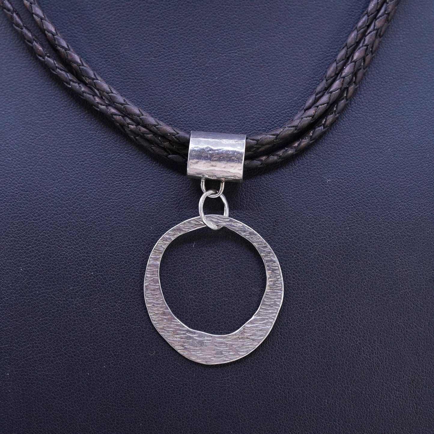 16” Silpada 925 Sterling Silver multi strands brown Leather Necklace pendant