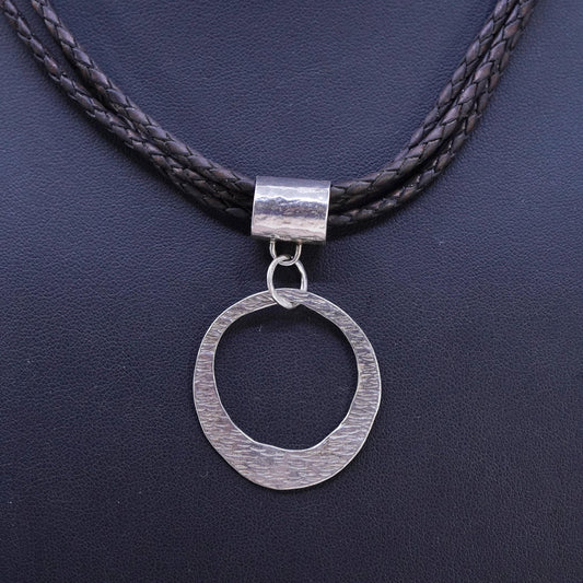 16” Silpada 925 Sterling Silver multi strands brown Leather Necklace pendant