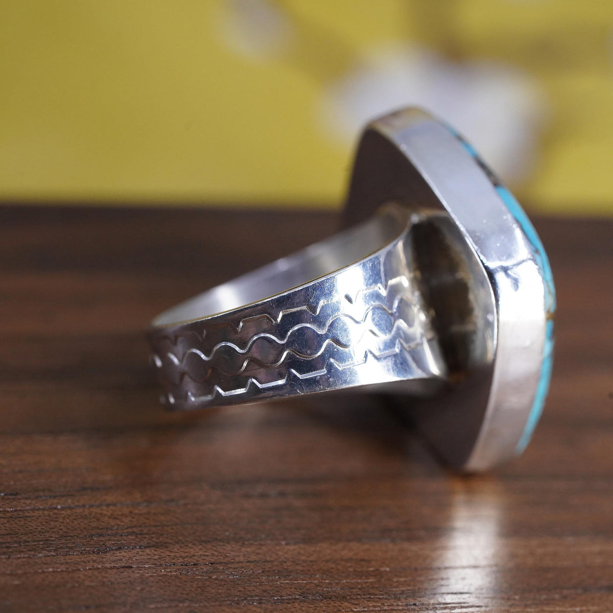 Size 7, vintage DTR Jay King Sterling 925 silver handmade ring with turquoise