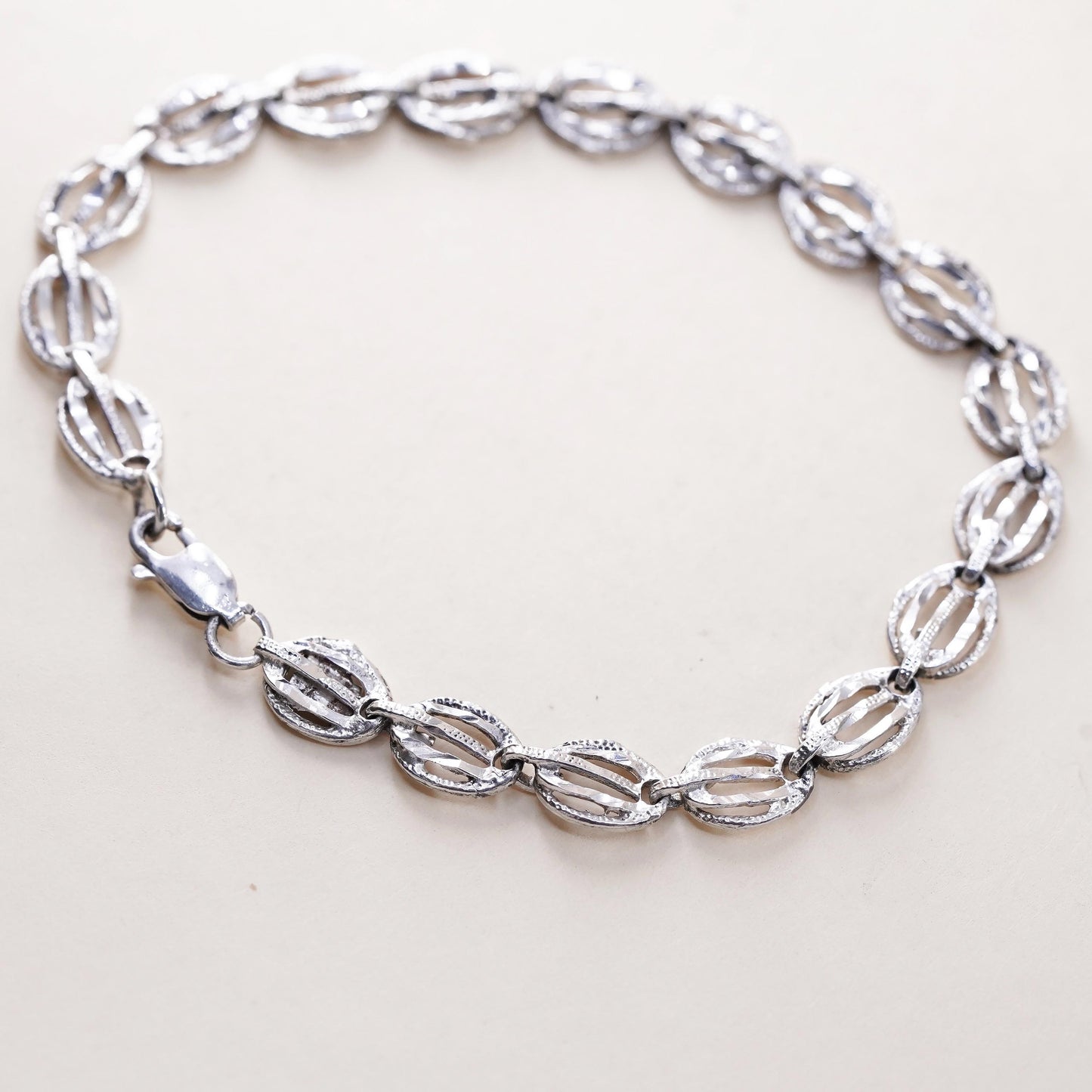 7", vintage sterling 925 silver handmade tennis shell bracelet