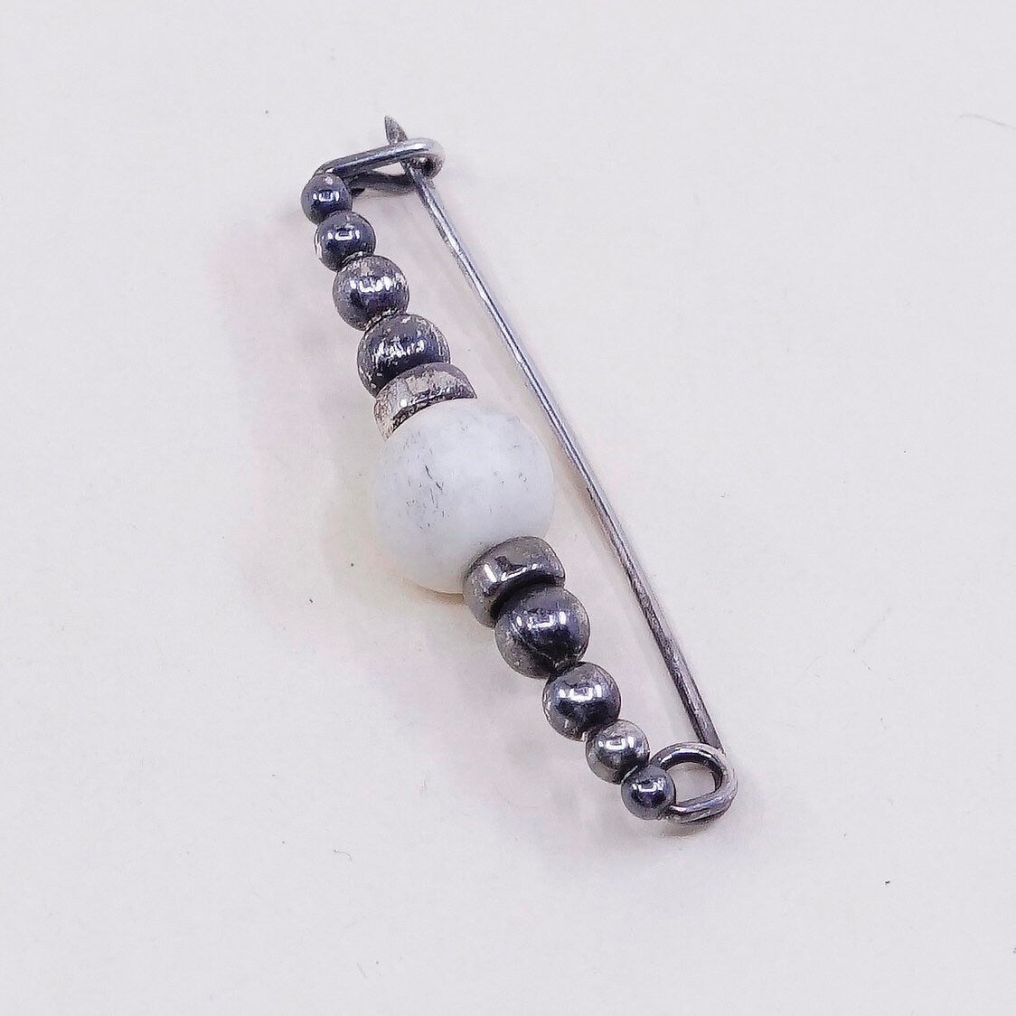 Vintage sterling silver handmade brooch, modern 925 silver pin with beads, Silver tested