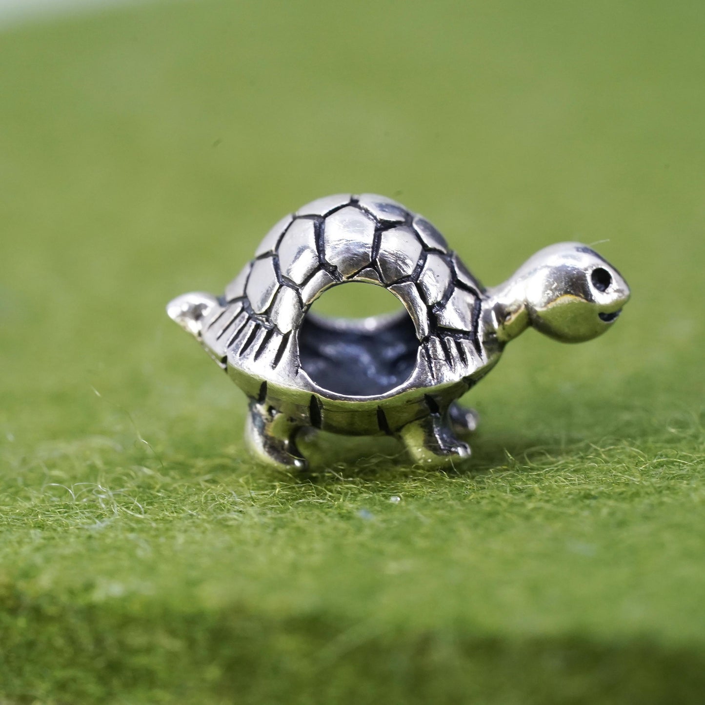 Vintage sterling silver handmade pendant, 925 turtle bead charm