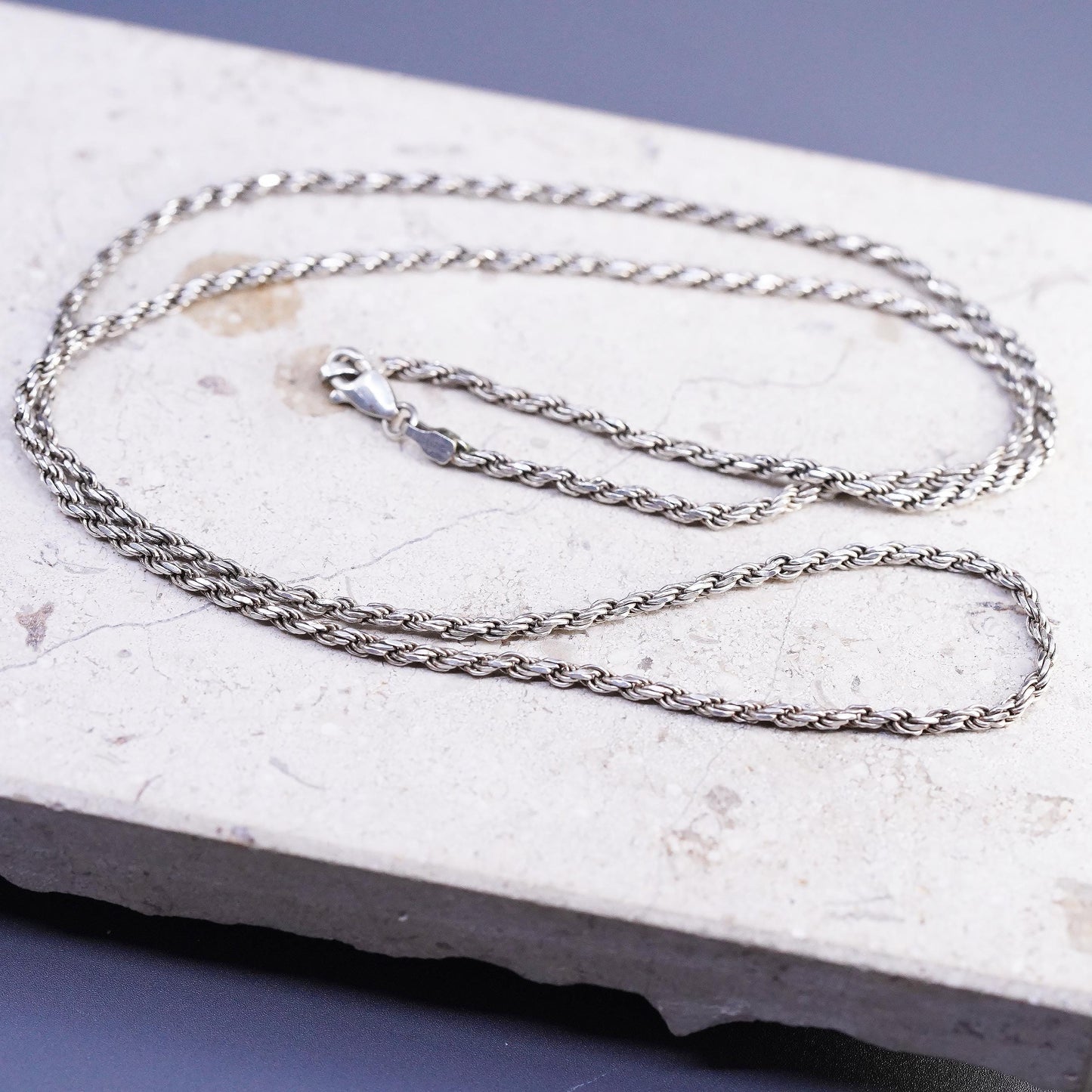 24" 2mm, vintage Italian Sterling silver handmade necklace, 925 rope chain