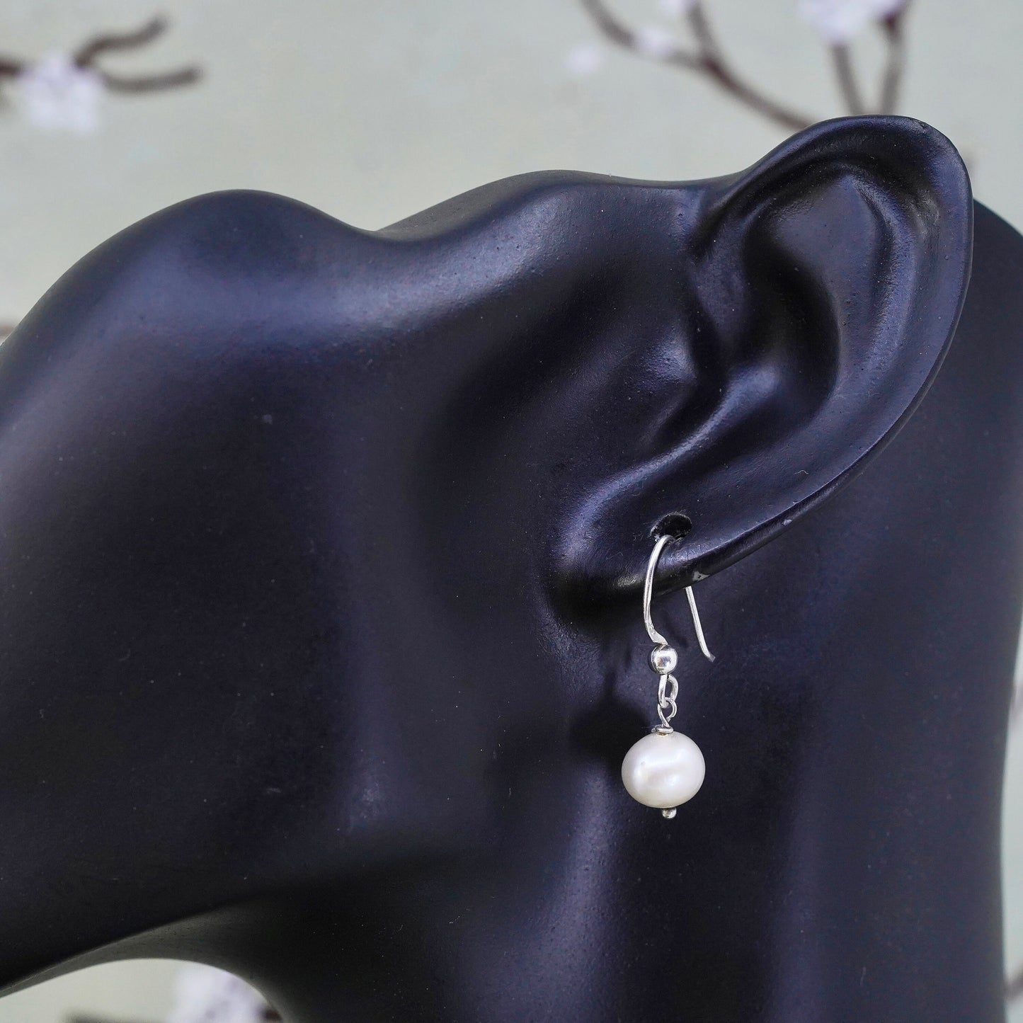 vintage Sterling 925 silver handmade earrings with freshwater pearl