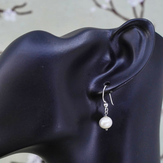vintage Sterling 925 silver handmade earrings with freshwater pearl