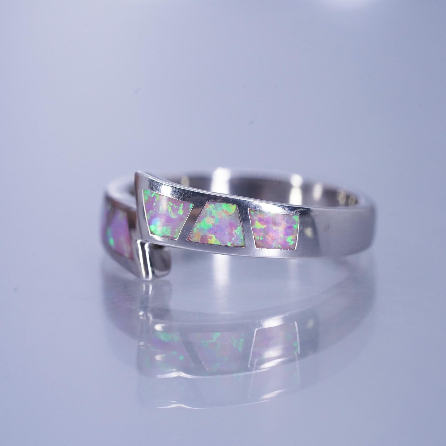 Size 8.25, southwestern Sterling 925 silver handmade band ring with opal