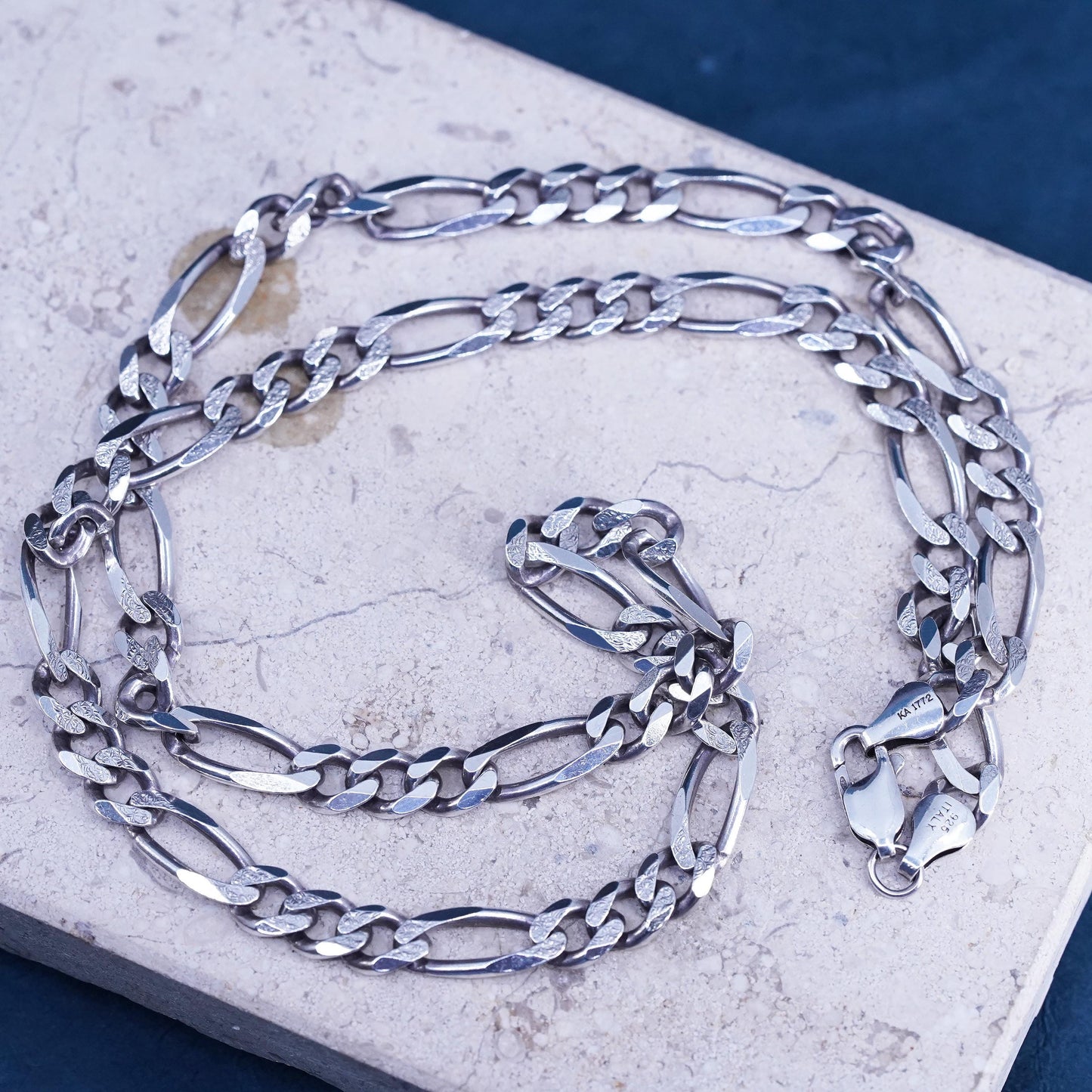 22", Italian KA 1772 Sterling silver necklace, bold 925 figaro link chain
