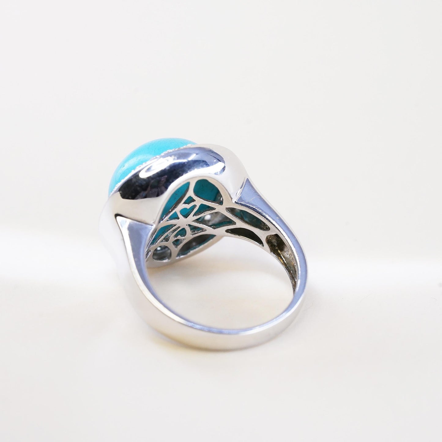 Size 7.25, Vintage sterling silver ring, statement 925 ring dome turquoise