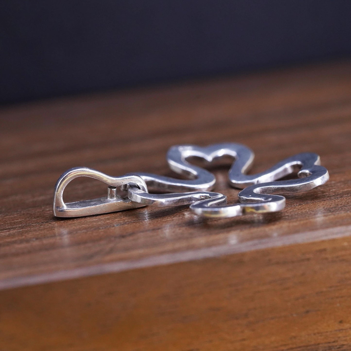 Sterling silver handmade flower pendant, hammered 925 silver lucky clover