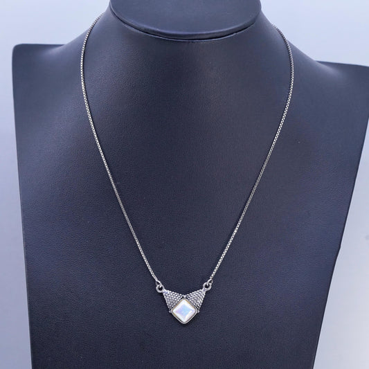 16”, vintage Sterling 925 silver handmade box chain necklace with pearl pendant
