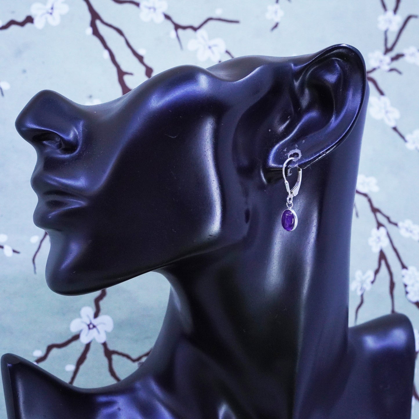 Vintage sterling silver handmade earrings, 925 silver with amethyst
