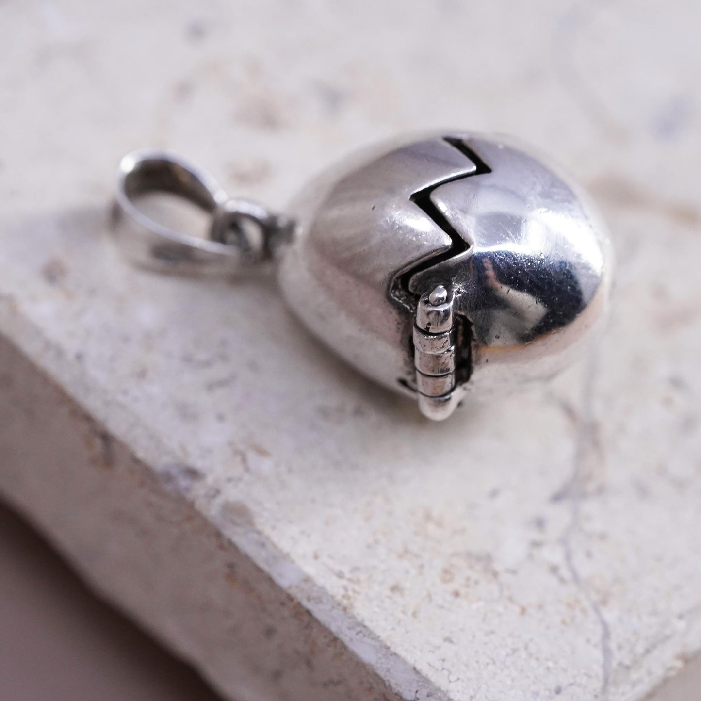 Vintage sterling silver heart charm, 925 silver golden chick egg charm pendant
