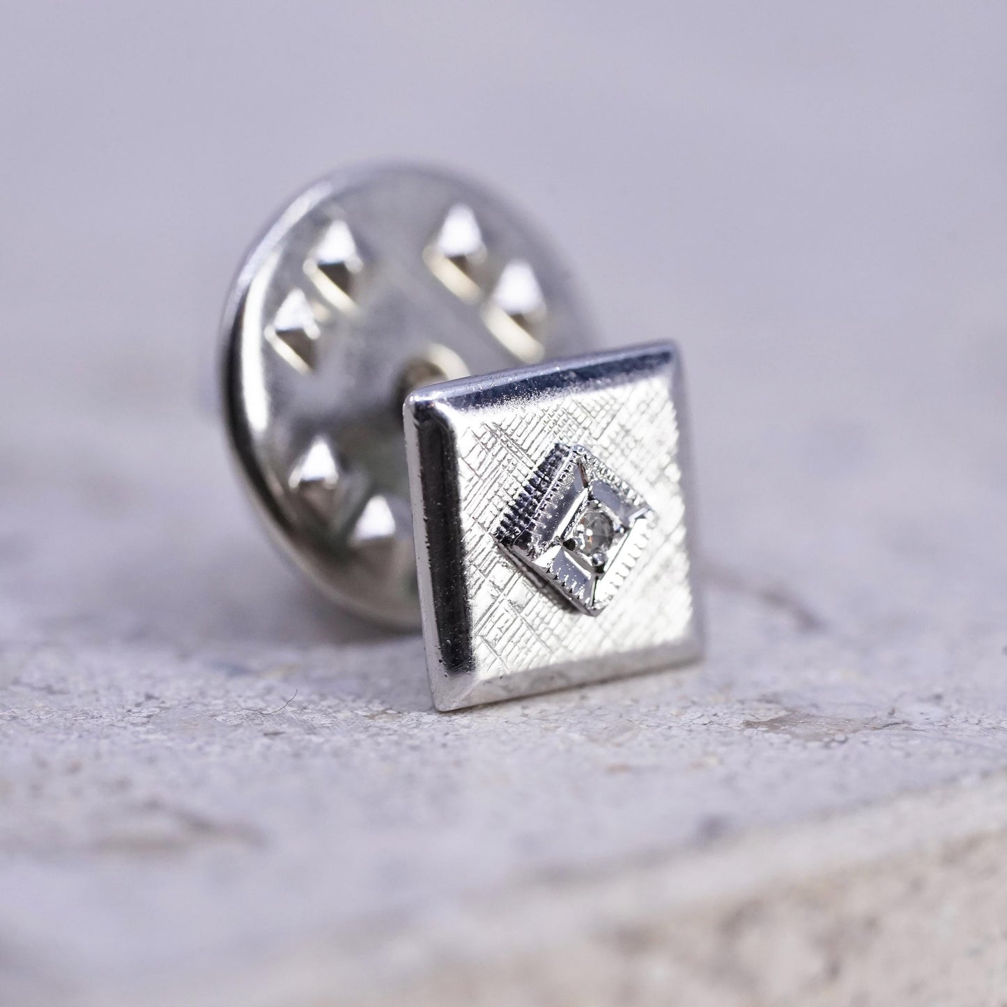 Vintage Anson sterling silver, 925 textured square cz pin