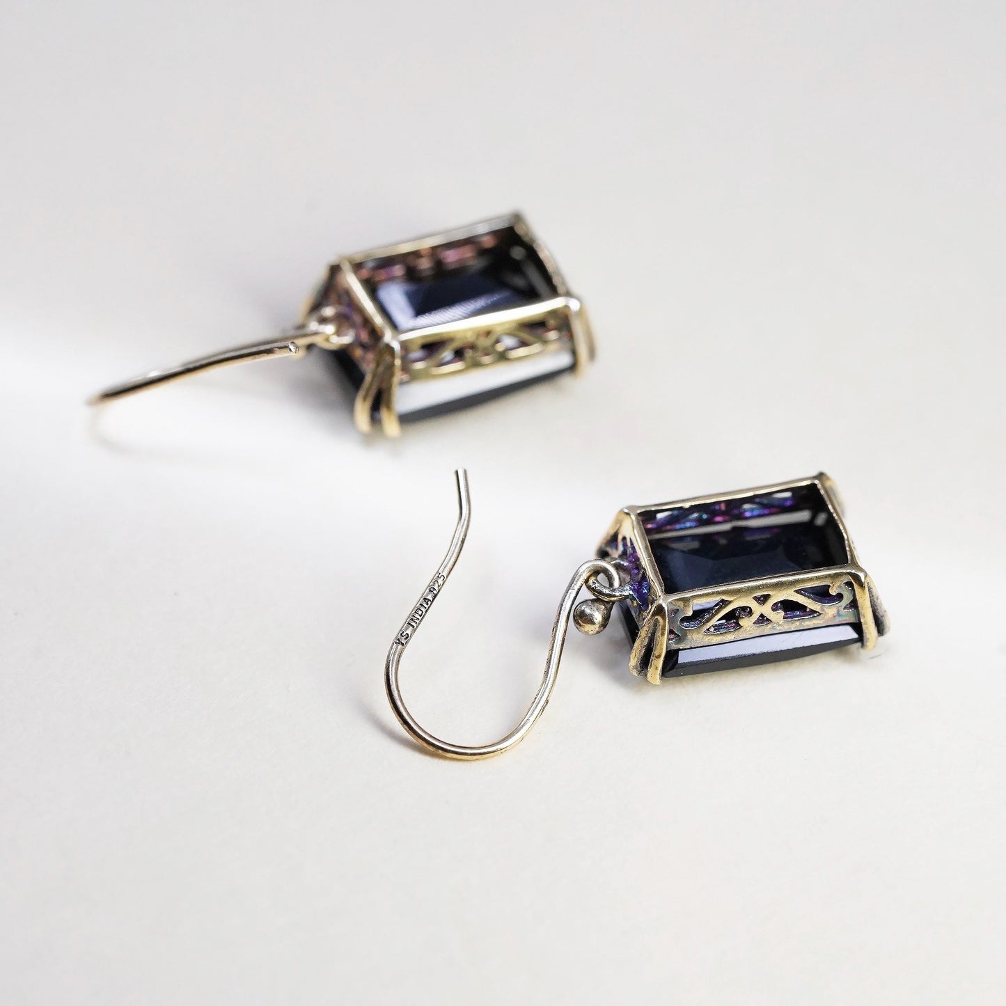 Vintage vermeil gold plated sterling 925 silver earrings checkerboard cut onyx