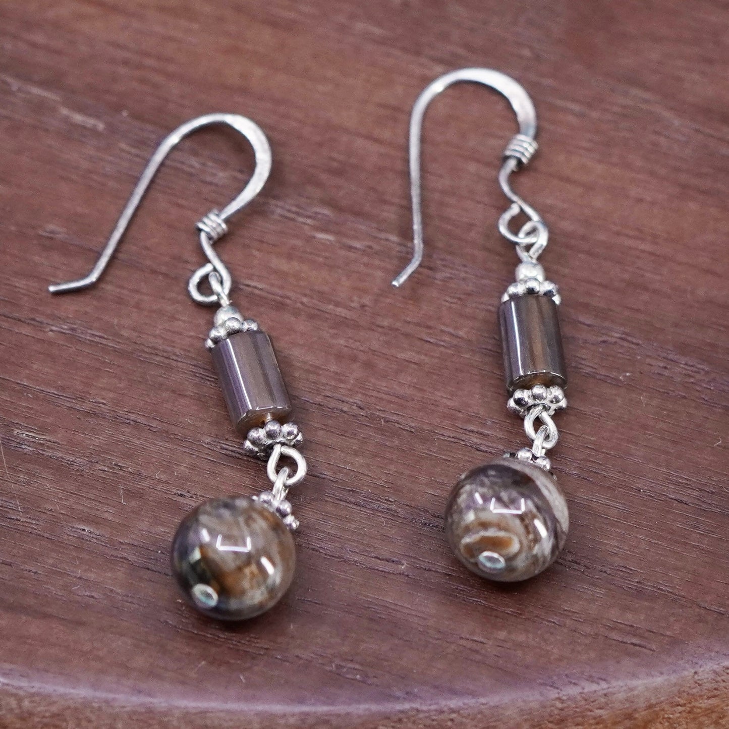 Vintage Sterling silver 925 handmade earrings with agate beads