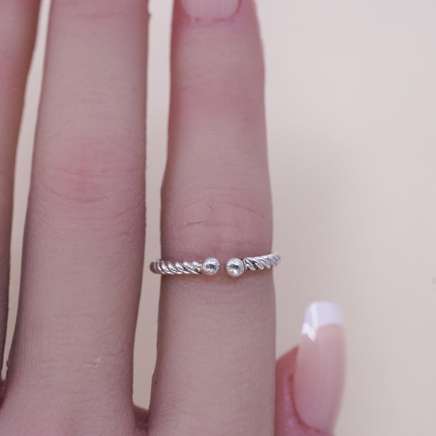 Size adjustable, vintage Sterling silver handmade ring, 925 cable band beads