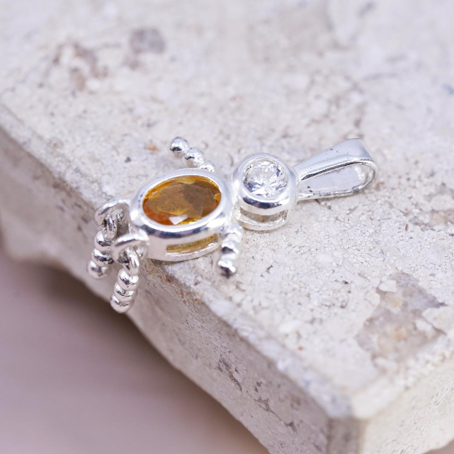 Sterling silver handmade birthstone pendant, 925 citrine boy figure charm